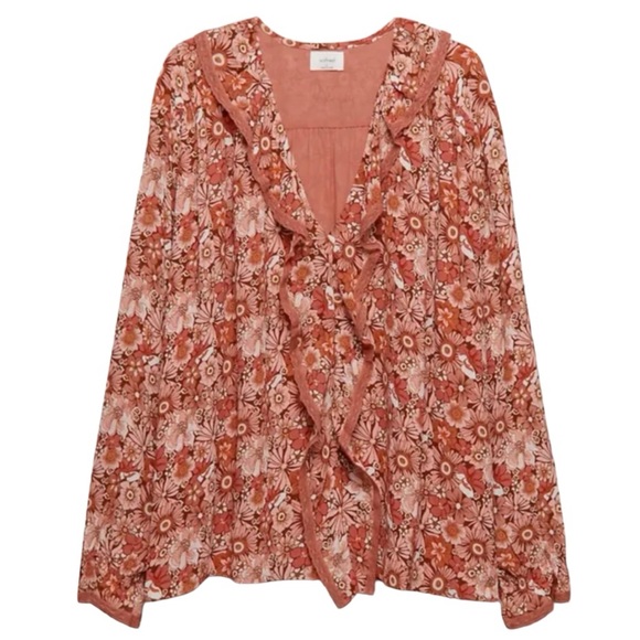 Wilfred Tops - Wilfred floral ruffle neck and cuff loose fit blouse size L excellent condition